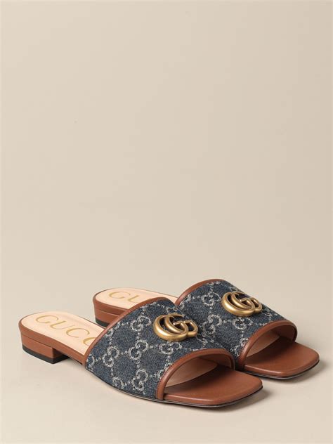 gucci flat sandals sale|gucci jolie denim flats sandals.